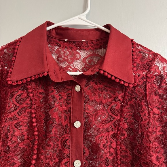 3/$32 Zara Red Lace Blouse Size Small - Picture 3 of 9
